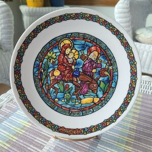 Limoges France Christmas Stained Glass Porcelain Plate Flight Into Egypt 1975